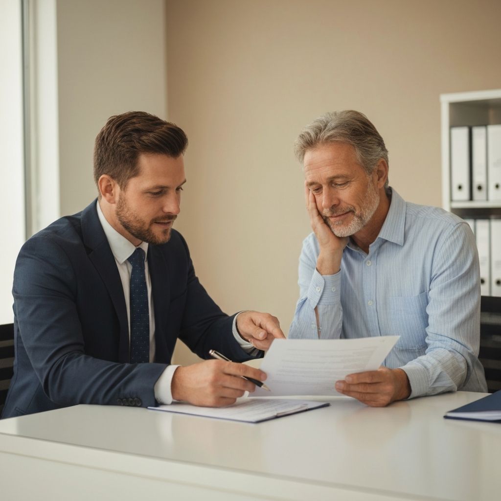 Tax professional reviewing documents with a client in a calm, supportive consultation